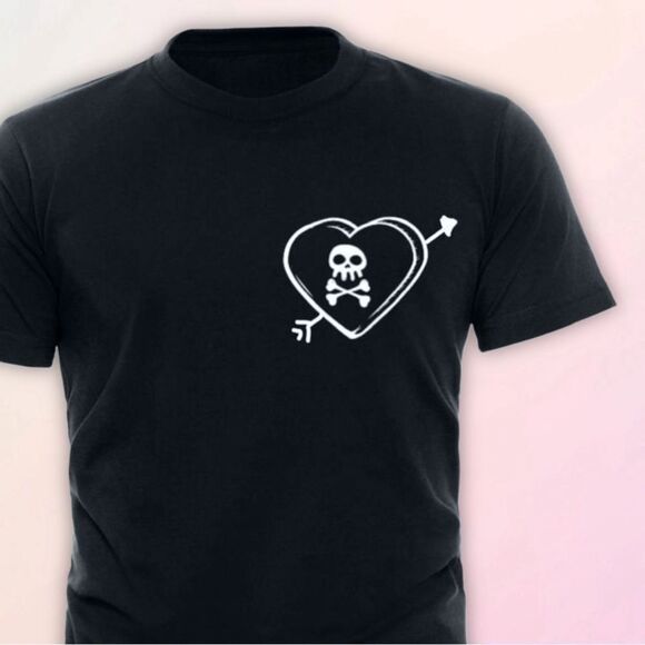 Anti-Valentine’s Day, Skull Heart Tee, Unisex, Size 6-18 - Picture 2 of 5